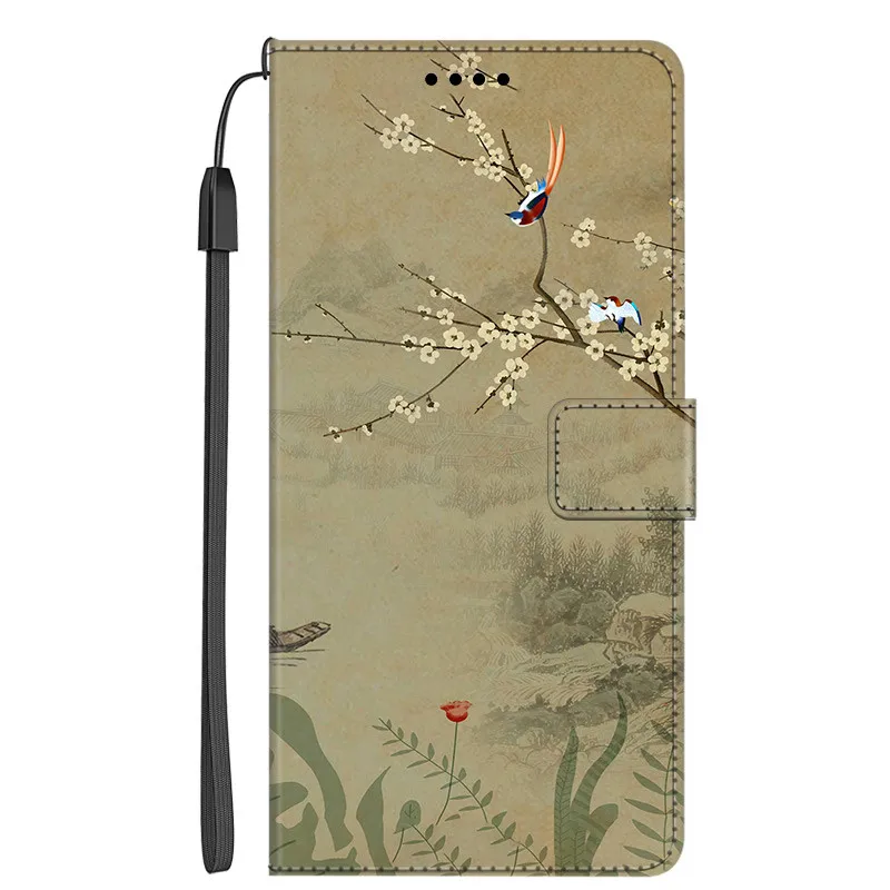 Elegant Leather Flip Wallet Cover - Premium Phone Case with Cat Design