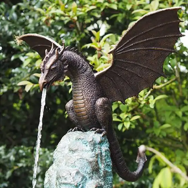 Garden Decoration Garden Dragon Statue Fountain Dragon Ornament Resin Water Feature Sculpture for Home Garden Decoration