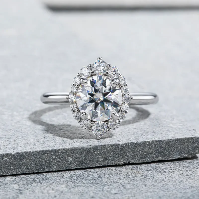 2ct Moissanite Engagement Rings For Women Round Cut VVS1 D Color 925 Sterling Silver Halo Style Wedding Promise Gift
