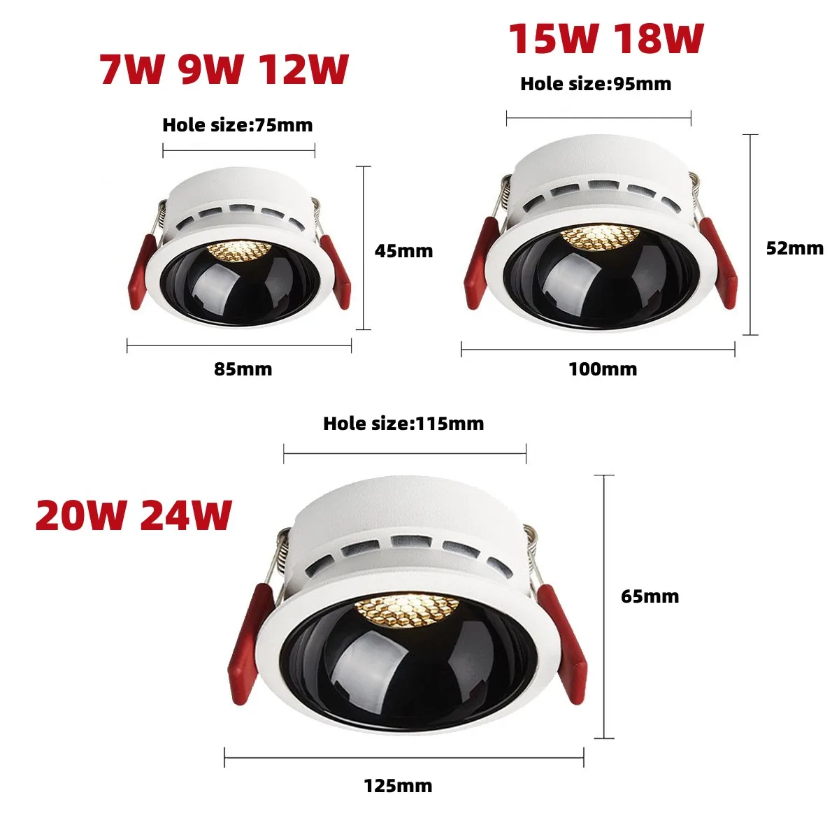 눈부심 방지 매입형 천장 통 램프 7W 9W 12W 18W 20W 벌집 COB LED 스포트 라이트 천장 조명기구 조명 85-265V