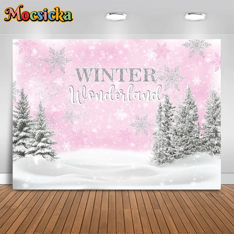 

Mocsicka Winter Photography Background Pine Tree Snowflake Backdrop New Year's Eve Birthday Party Cake Smash Photo Studio