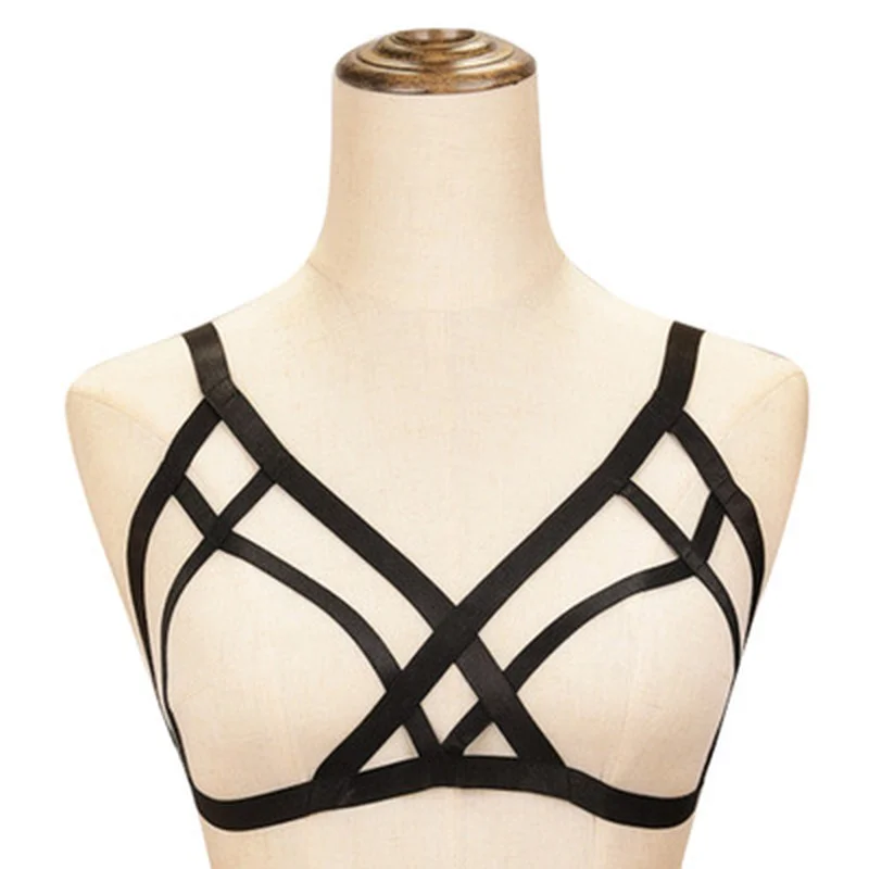 Women Bra Sexy Bondage Body Harness Lingerie Goth Crop Tops Cage Harness Belt Rave Wear pluss open cup