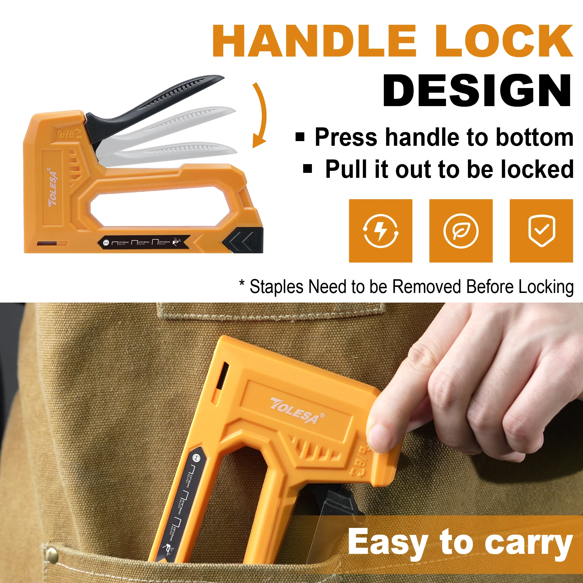 TOLESA Light Duty Staple Gun for Woodworking, Manual Nail Gun Kit with 1600pcs Staples 1/4'',5/16'',3/8'' and One Staple Remover 6