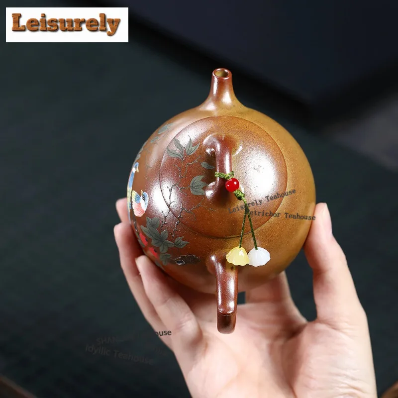 200ml Yixing Purple Clay Teapots Handmade Flowers Birds Pot Raw Ore Wood-fired Porcelain Tea Infuser Kettle With Strainer Zisha