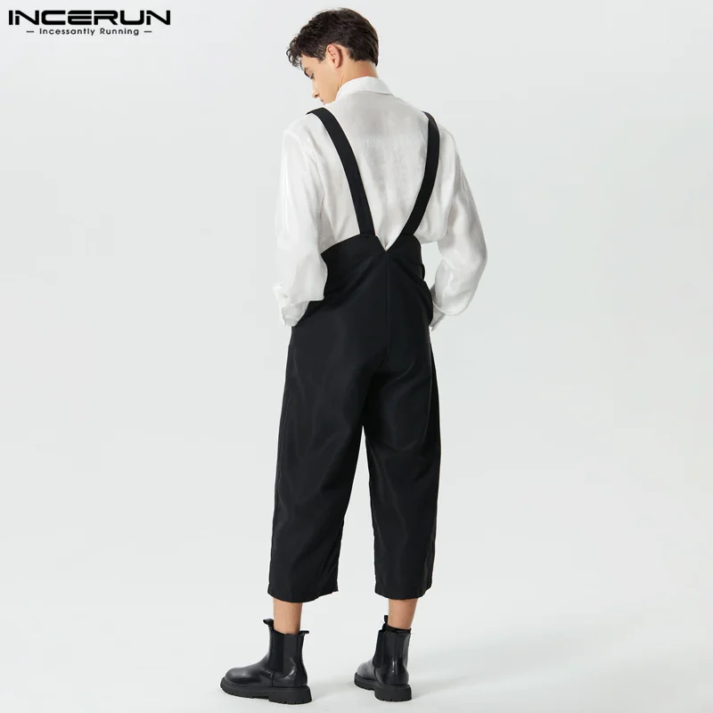 INCERUN Men's Loose Fitting High Waisted Wide Leg Jumpsuits Casual Streetwear Style Solid Sleeveless Shoulder Rompers S-5XL Men Rompers