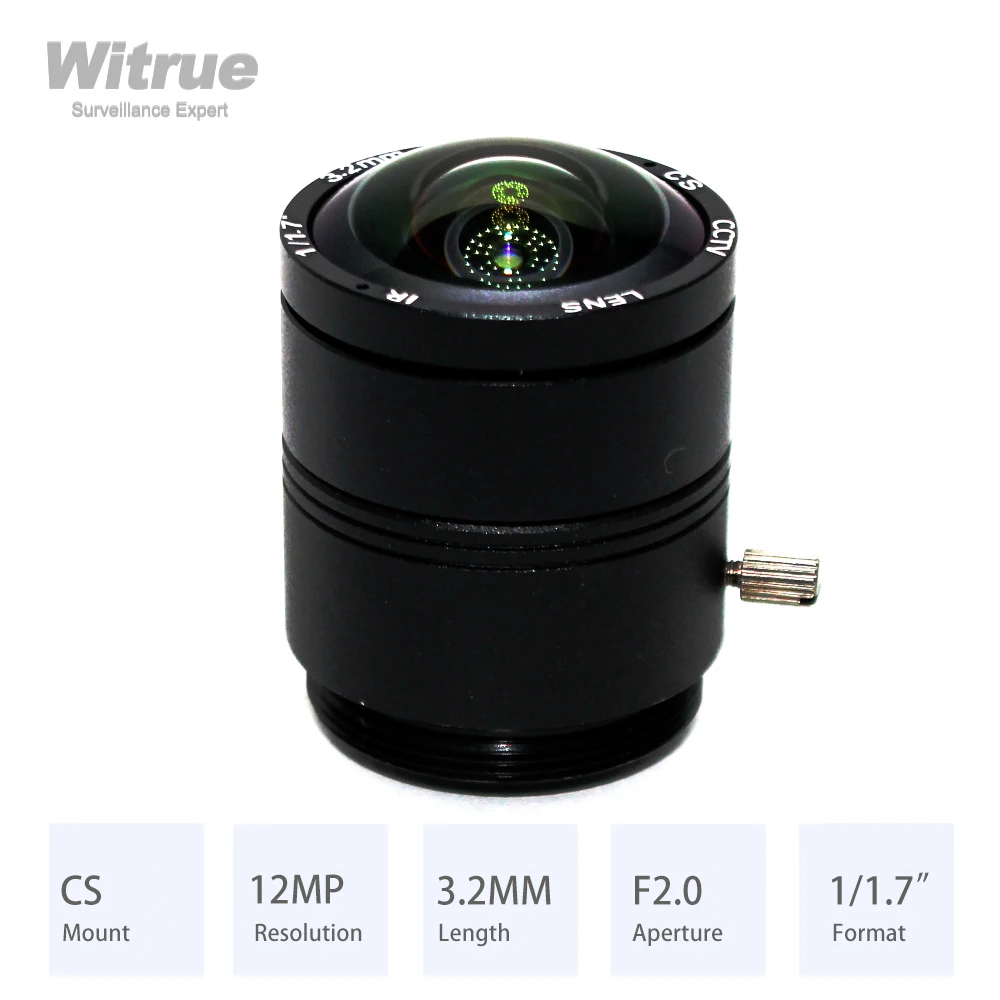 

Witrue HD 12MP CS Mount CCTV Lens 3.2MM Wide View Angle 150 Degree Aperture F2.0 Format 1/1.7" for Surveillance IP Cameras