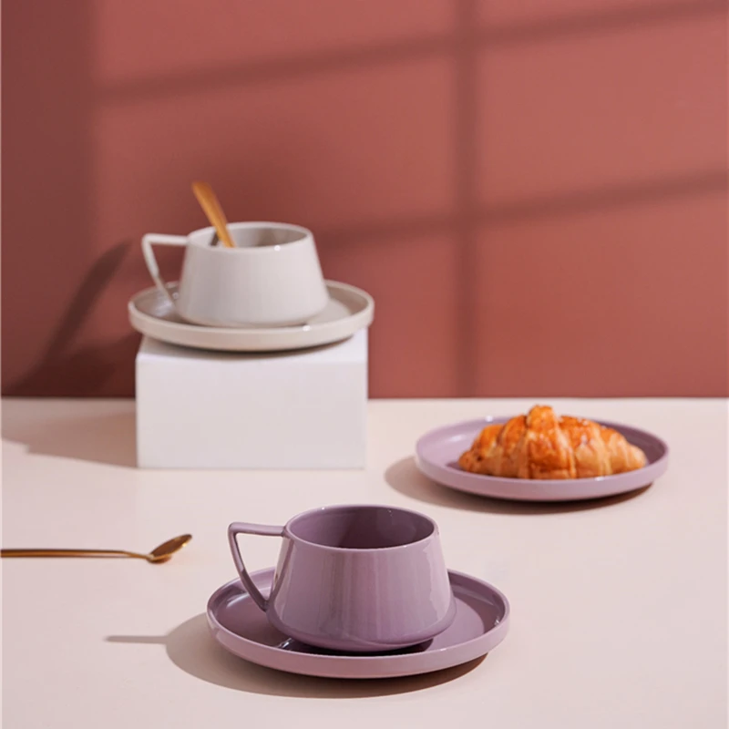 Custom Ceramic 250ML Cappuccino Coffee Cup and Saucer Set Morandi Color  Reusable Personalized Espresso Breakfast Milk Tea Mug - AliExpress