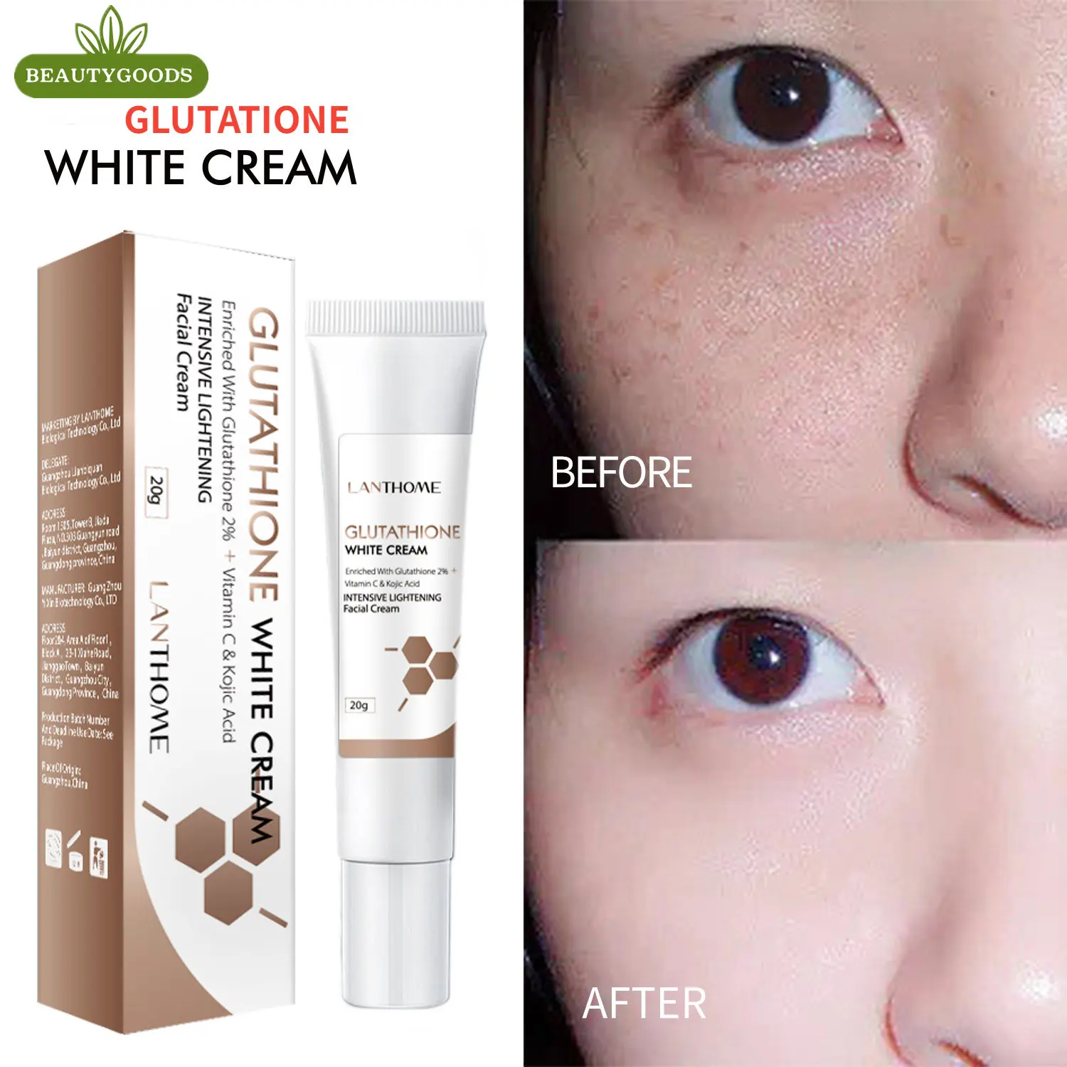 Premium Glutathione Cream for Skin Whitening & Freckle Removal - Natural Formula