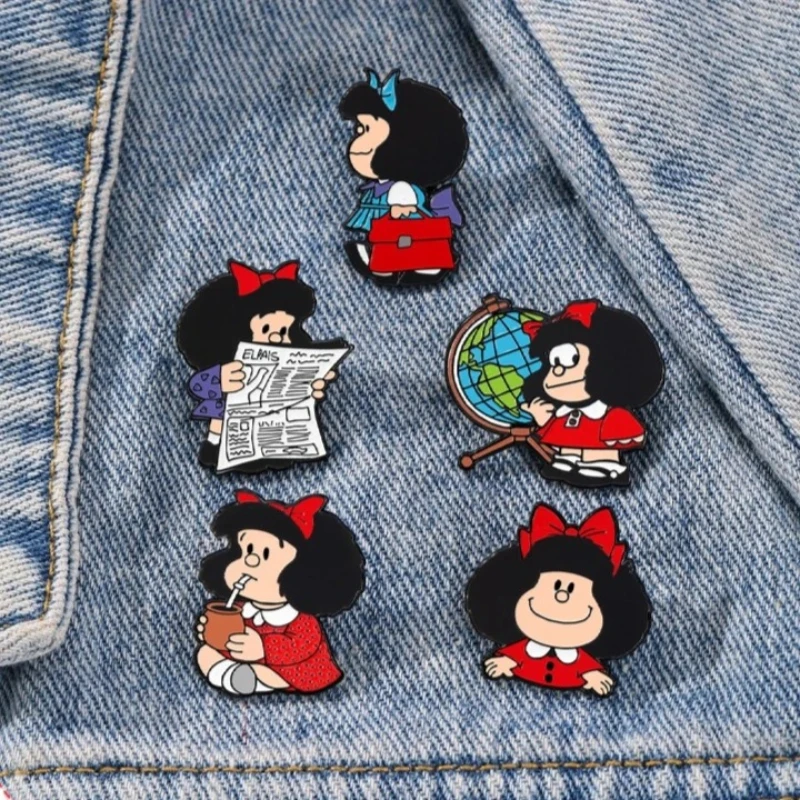 5 Pcs Anime Mafalda Cute Character Brooch Individuality Enamel Pin Backpack Clothing Jewelry Metal Badge Accessories Gift