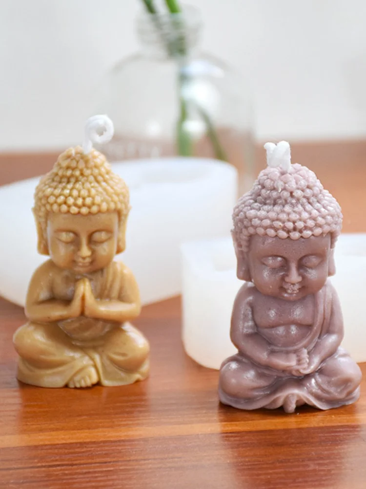 Silicone candle mold Little Buddha Candle Silicone Mold DIY Amitabha Buddha Shape Chinese Elements Handmade Candle Decoration