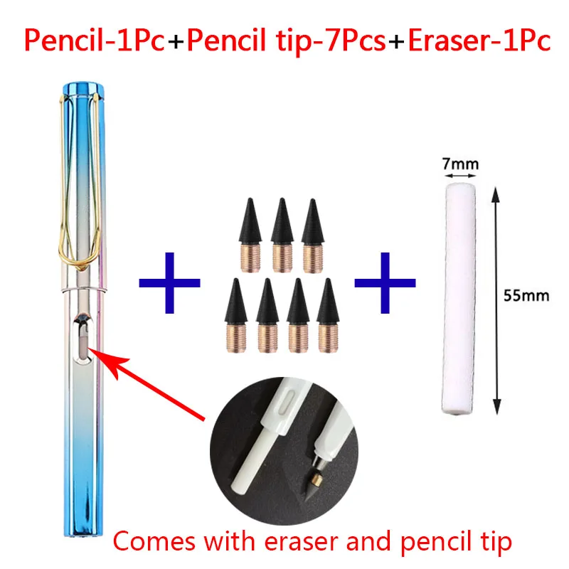 9Pcs Eternal Pencil For Kids Cute Pens Painting Art Office&School Supplies Infinity Tips Refill Set Stationery