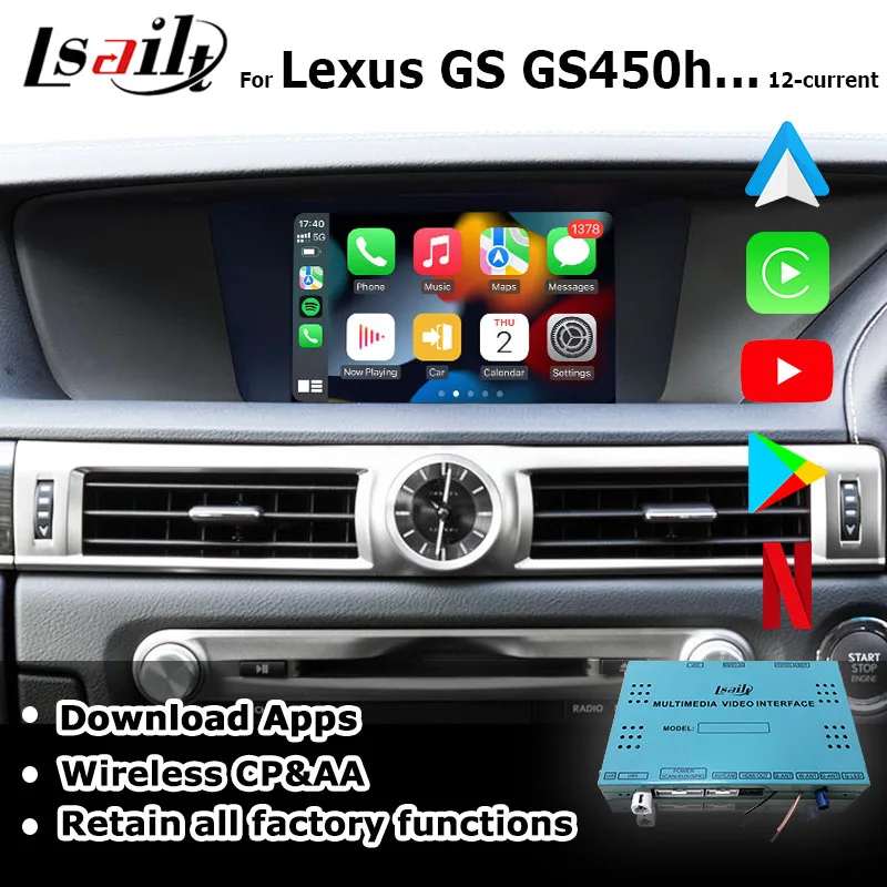 

Lsailt Wireless CP/AA Android Interface for Lexus GS200t GS250 GS300 2012-current with Google Play, Mirror Link, GPS Navigation