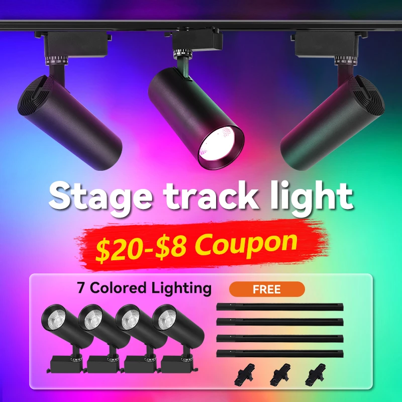 Track Light RGB Color Spot Led Ceiling Stage Light Fixtures Rail Lamp 220v  20w Atmosphere Party For Bar Dance Room KTV Nightclub