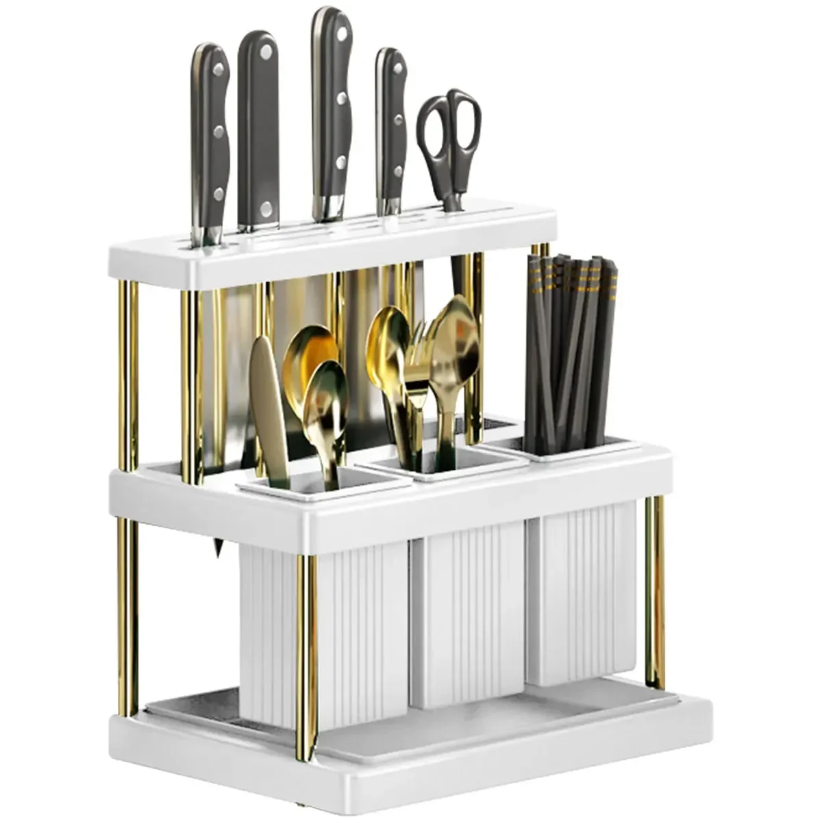 Kitchen Knife Holder Multi-Function Cutter and Cutlery Drainer Rack