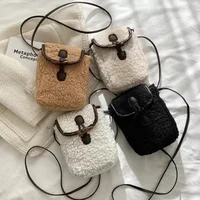 Color Blocking Minimalist Mobile Phone Bag Single Shoulder Crossbody Small Bag Women's Autumn and Winter Retro Lamb Fleece Bags