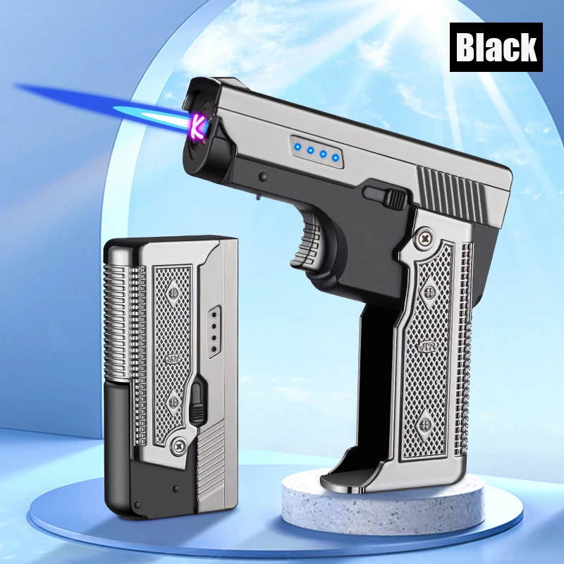 Butane Gas Lighter Windproof Gas-Electric Plasma Type C USB Rechargable Folding Gun Turbo Jet Flame Cigar