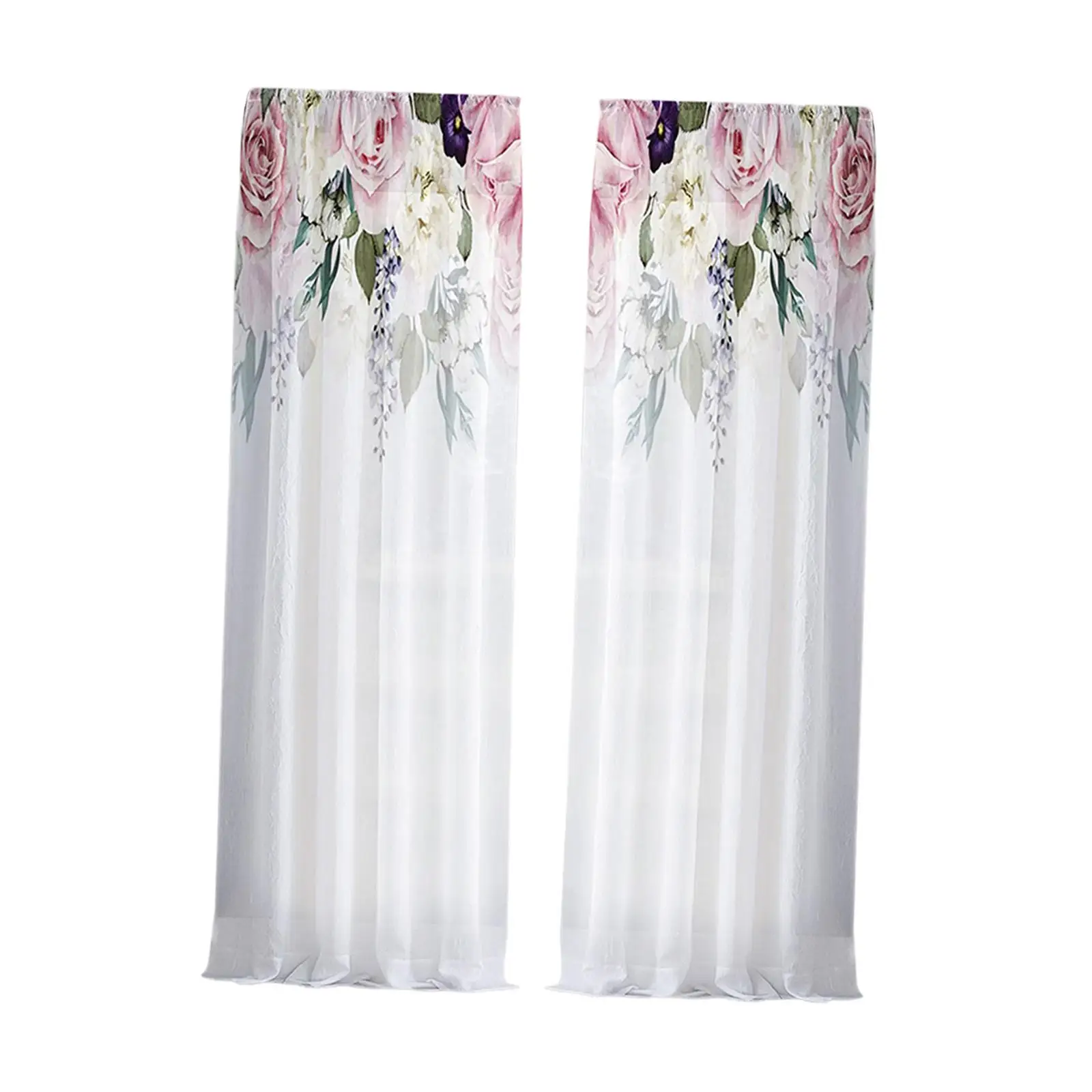 Pink Floral Sheer Curtains Two Panels Machine Washable Lightweight Decorative