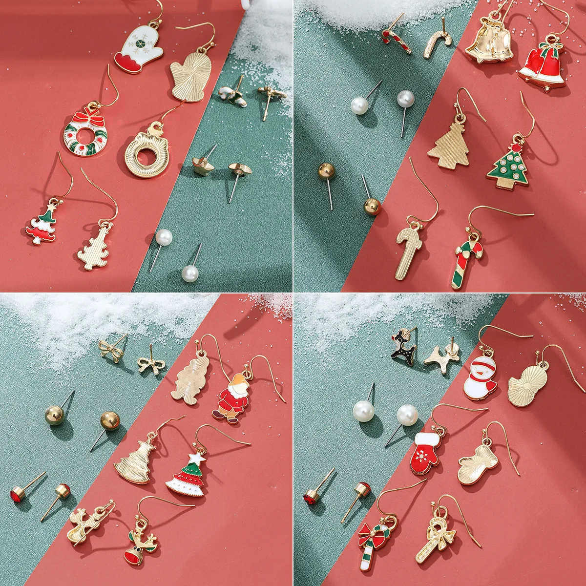 thumbnail image 5 of Juego de 6 pares/lote de pendientes navideños con diseño de árbol de Navidad, alce, muñeco de nieve y Papá Noel, bonitos pendientes con forma de botón, regalos navideños para mujeres, niñas y niños, 5 of 5