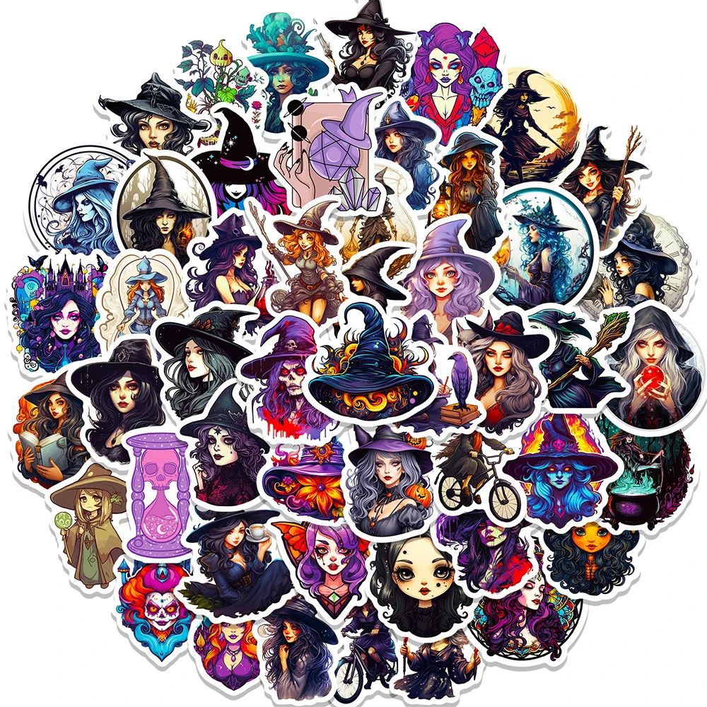 10/30/50pcs Witch Magic Girls Stickers for Laptop Skateboard Motorcycle Waterproof Horror Decoration Stickers Decals DIY Toys temporary tattoos stickers horror