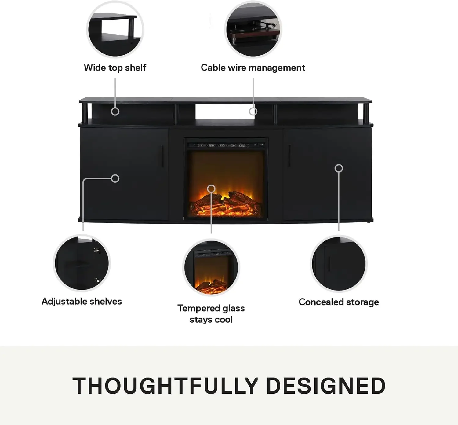 Fireplace TV Stand for TVs up to 70 Inch, Replaceable Electric Fireplace Insert Heater, Realistic Log and Flame Effect 3