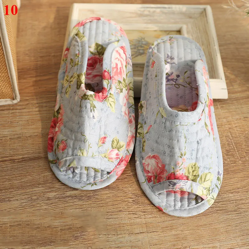 

Vintage Floral Home Shoes Non-slip Pastoral Fabric Slippers Breathable Soft-soled Slippers Warm Slippers Household Cotton Shoes