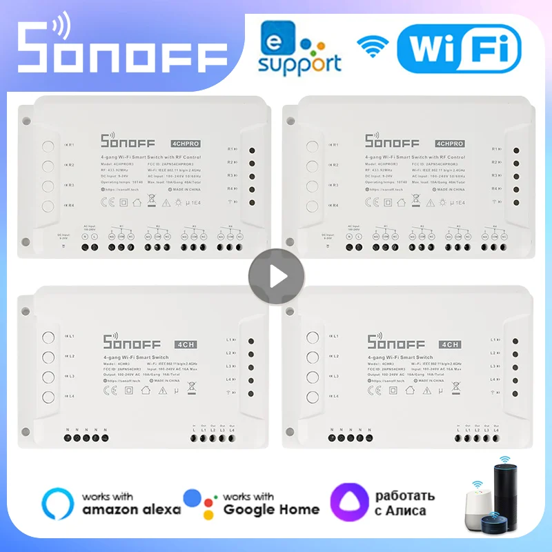 Sonoff 4Ch R3/ 4Ch Pro R3 4 Gang Wi-Fi Smart Switch Modulo Interlock Inching Supporto Di Controllo Rf Ewelink Alexa Google Home Alice