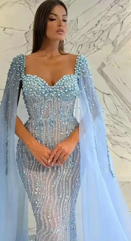 Comelody Exquisite Blue Celebrity Dress Pearls Lace Appliques Watteau Cape Women Engagement Gown Vestidos De Festa Customized - AliExpress 320 Comelody Exquisite Blue Celebrity Dress Pearls Lace Appliques Watteau Cape Women Engagement Gown Vestidos De Festa Customized - AliExpress 320