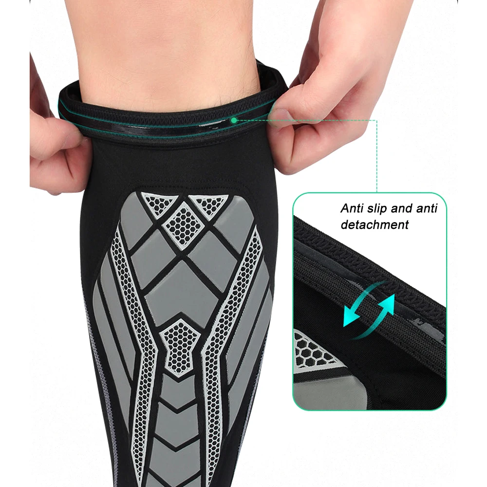 Soccer Shin Splint Guard Calf Compression Sleeve - Unisex Leg Support For Men & Women - Black Breathable Fabric