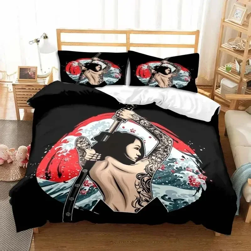 Japanese Samurai Bedding Set Soft Duvet Cover Set Men Teen Bedroom Single Double King Size Duvet Cover Pillowcase Boy Gift