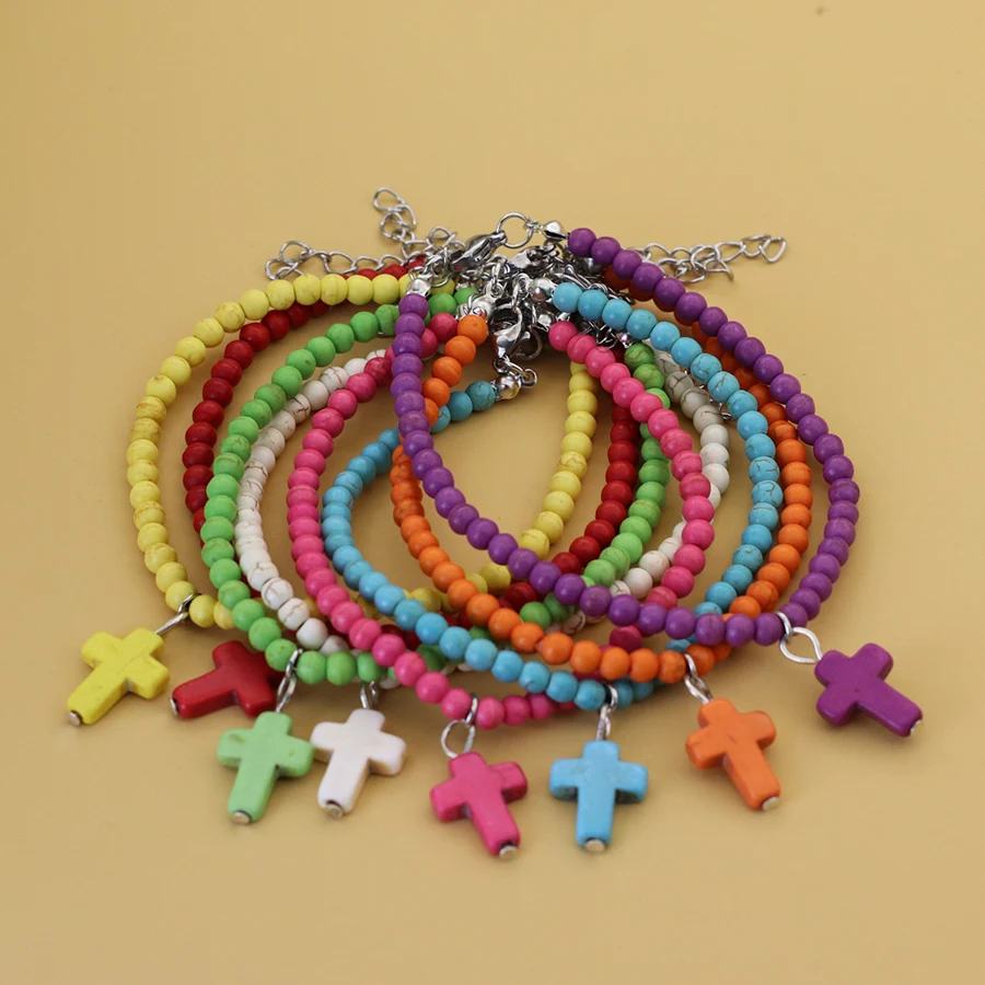 Natural Red White Blue Howlite Stone Anklet Adjustable Beach Surfing