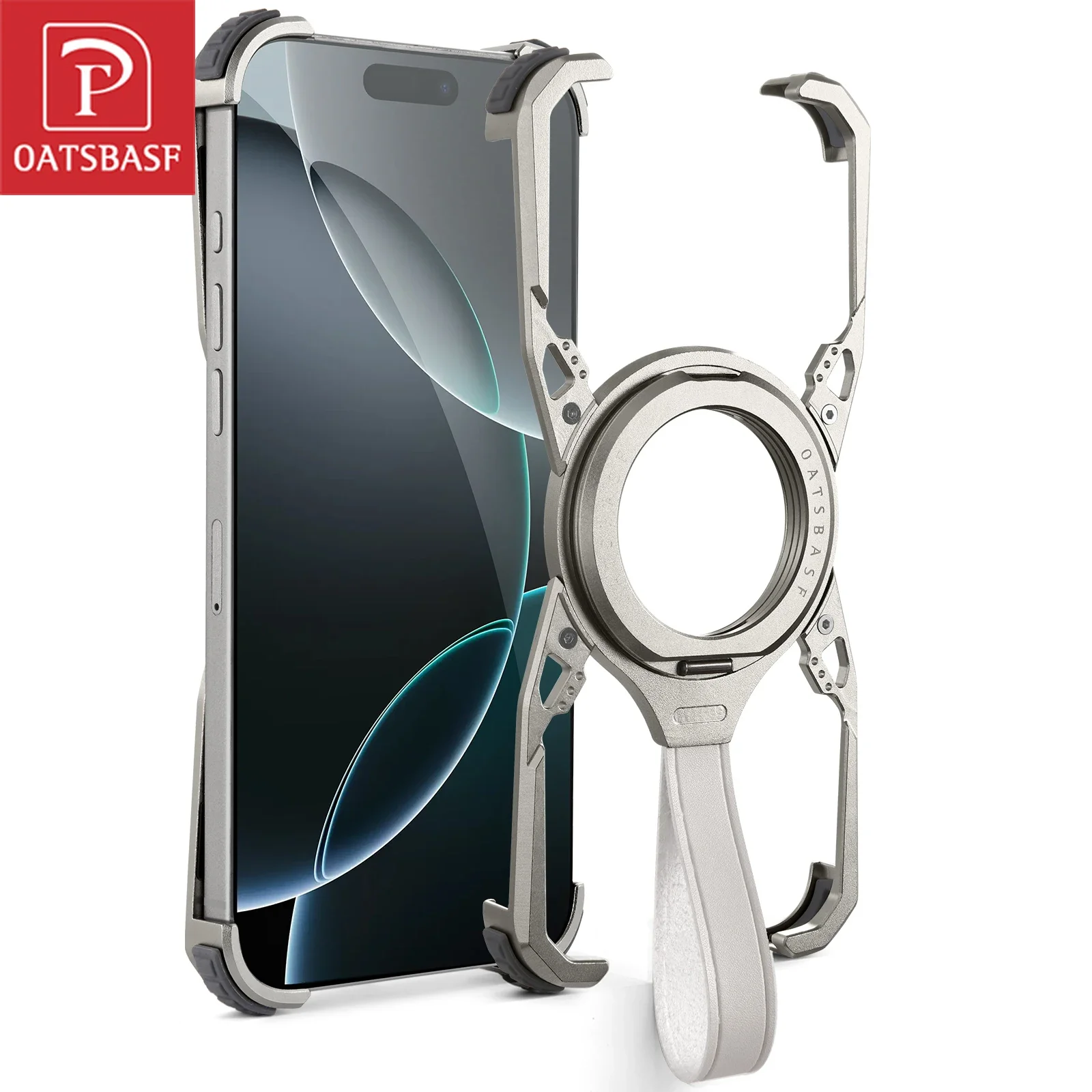 Oatsbasf Magnetische Handyhülle für iPhone 16 Pro Max 16 Pro, schlanke Handyhülle, stoßfeste Stoßstange mit Ständer, Landyard