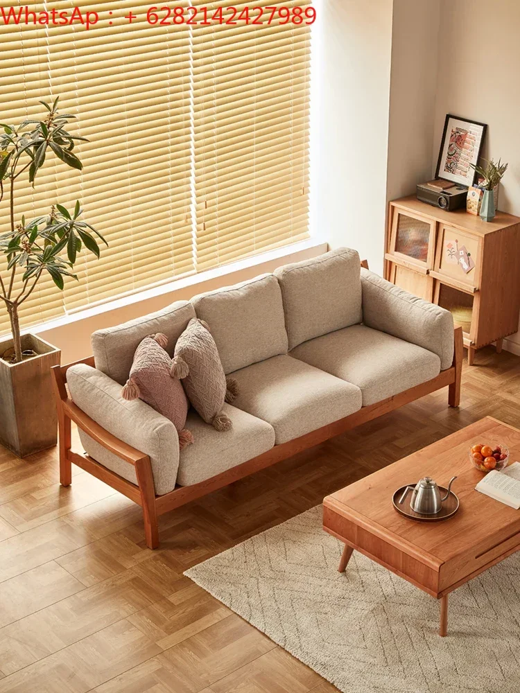 

/Nordic cherry wood all-solid wood sofa modern simple Japanese small family living room fabric combination furniture