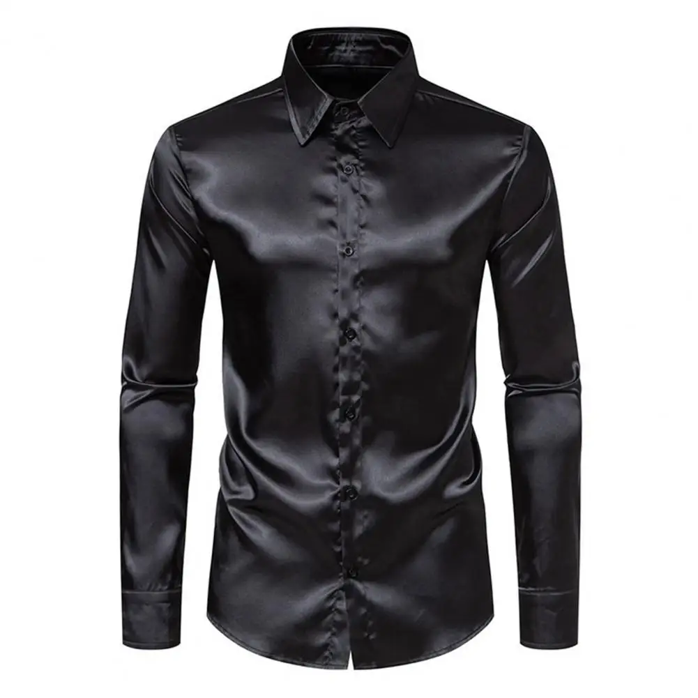 Breathable Men Shirt Stylish Men's Silk-like Satin Shirts Long Sleeve Slim Fit Button Down Business Formal Attire Enhance