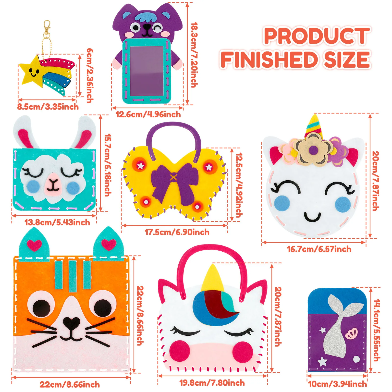 Kit da cucito in feltro per bambini, kit per cucire borse a forma di