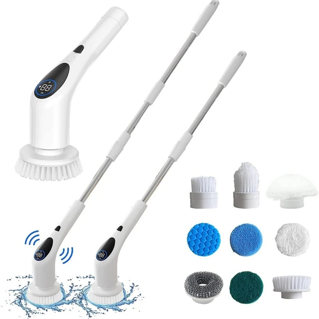 LED Display Power Shower Scrubbers with 9 Replacement Brush Heads Electric  Scrubber Wireless Cleaning Brush for Kitchen Bathroom - AliExpress