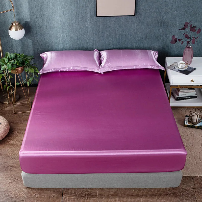 Description Picture 3 of itemSatin Rayon Fitted Sheet High-End Mattress Cover Solid Color Bedsheet Elastic Band Twin Full Queen King Bed Sheet