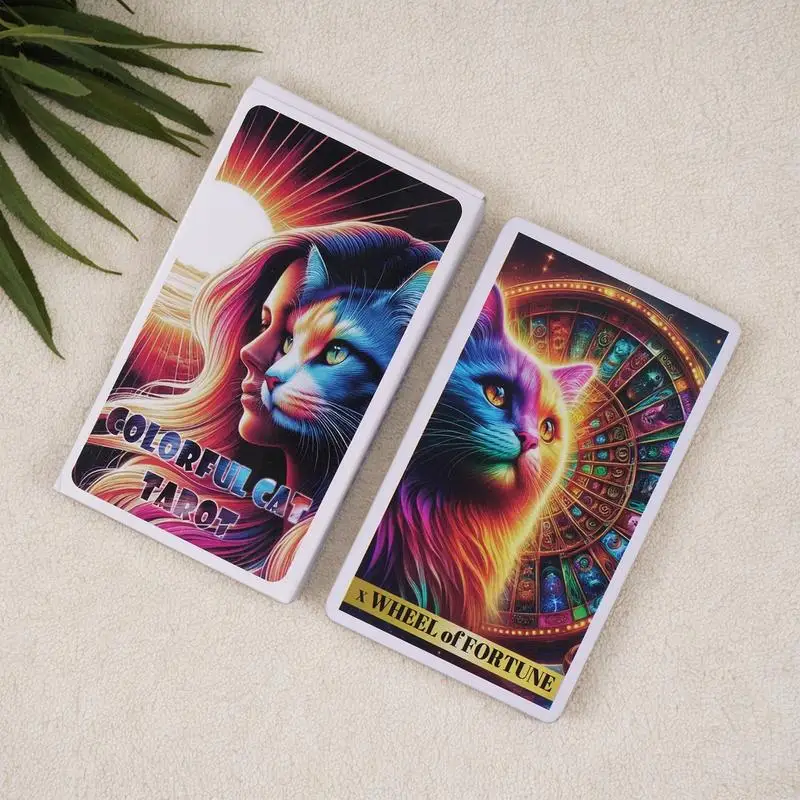 Colorful Cat Tarot English Paper Tarot 78 Sheets Tarot Deck Cat Theme Paper Cards Interaction Tarot Deck Game Divination Card 4