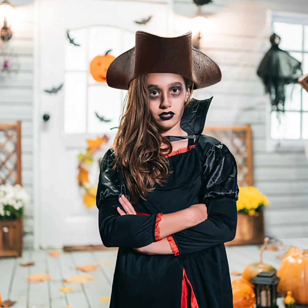 Adult Pirate Hat-unisexes leather tricorn hat for pirate themed costumes for Christmas,Halloween celebrations cosplay hat,cosplay prop accessories