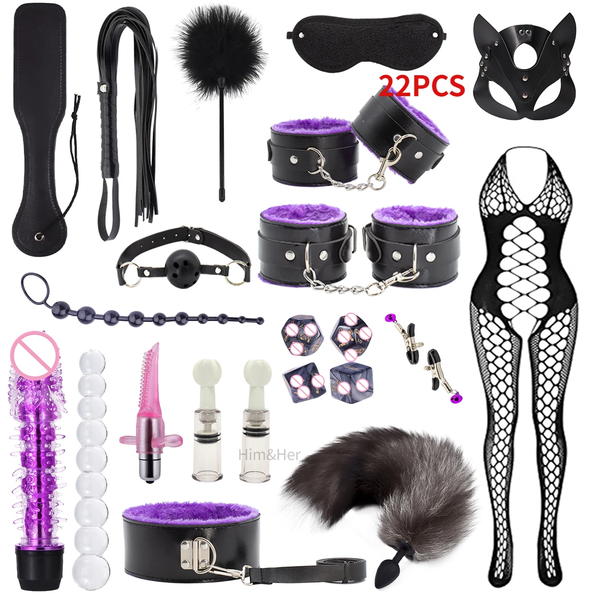 Sexy Leather 8 Kits Plush Sex Bondage Set Handcuffs Sex Games Whip Gag Nipple Clamps Sex Toys For Couples Exotic Accessories +18
