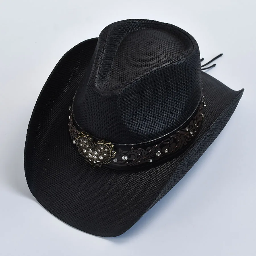 Men's Women's Vintage Straw Western Cowboy Hat Handmade Weaving Summer Beach Sun Hat Gentleman Lady Cowgirl Jazz