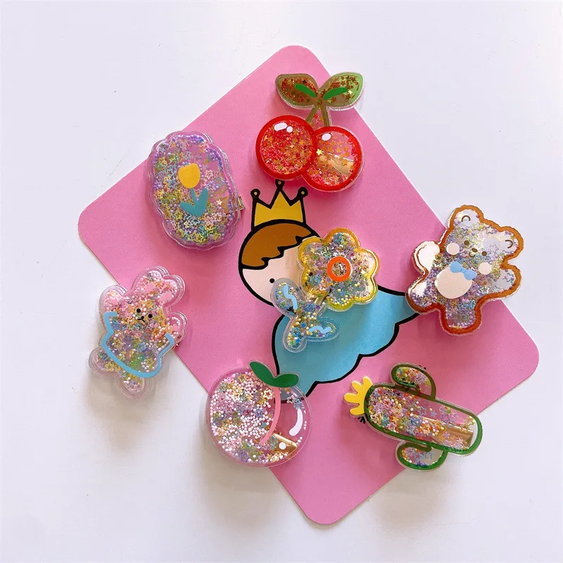 1PC Fashion Fruit Cherry Cactus Kids Hair Clip Women Girls Accessories Clear Cartoon Bear Hairpin Sunflower Barrette Rabbit Tree 12pcs set drain cleaners sticks oil decontamination for kitchen toilet bathtub drain cleaner sewer cleaning rod sewer hair clear