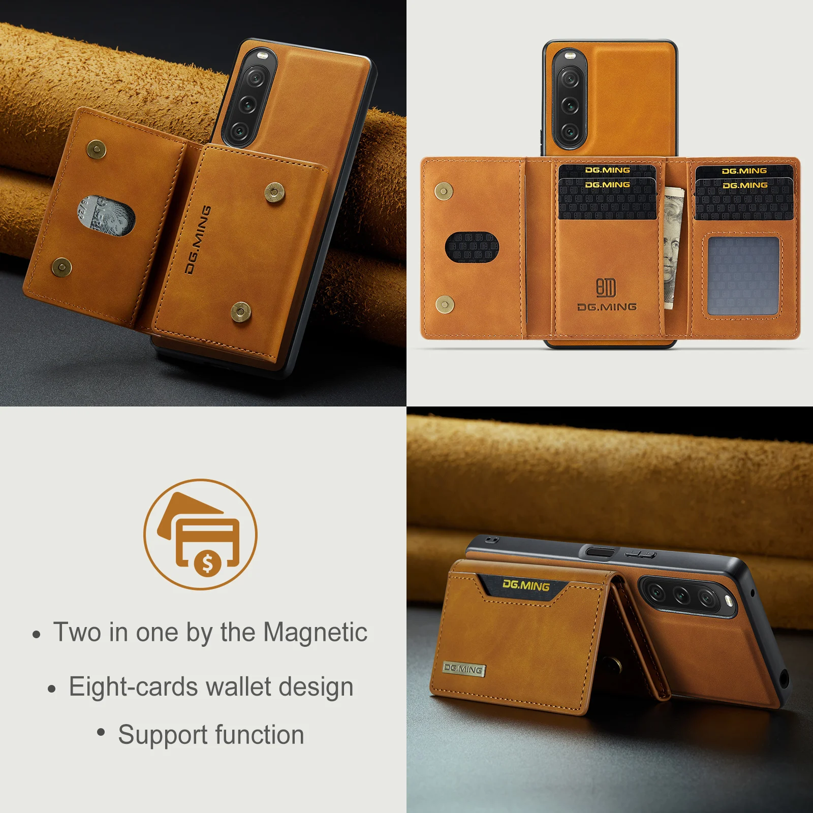 Multi Slot Card Pocket Phone Case Shockproof Stand Microfiber Lining Protective Leather Cover For Sony Xperia 10v 1 V