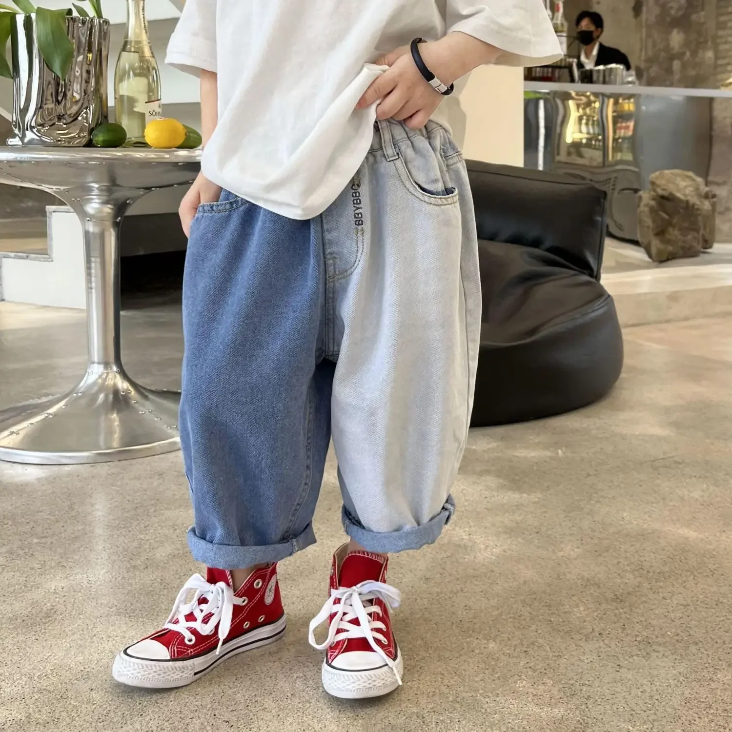 90-140 Cm Girl Boys PATCHWORK Loose Pants Jeans New Spring Autumn Children's Baby Casual Pants for Kids Outwear Clothes