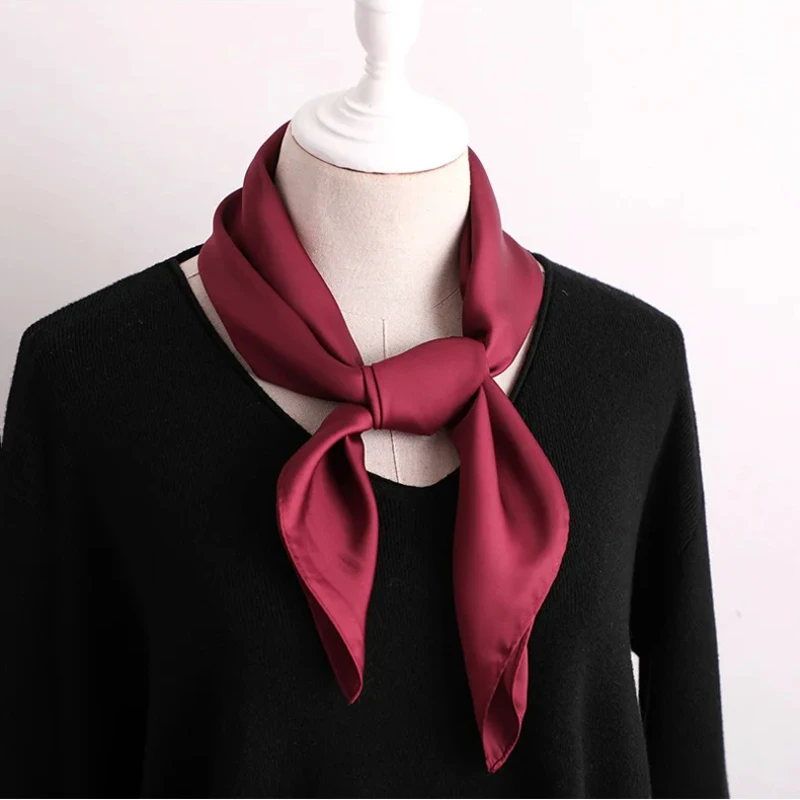 Solid Color Silk Square Scarfs for Women Soft Satin Neckerchief Female Head Hijab Foulard Neck Ties Skinny Hairband Lady Hair 5