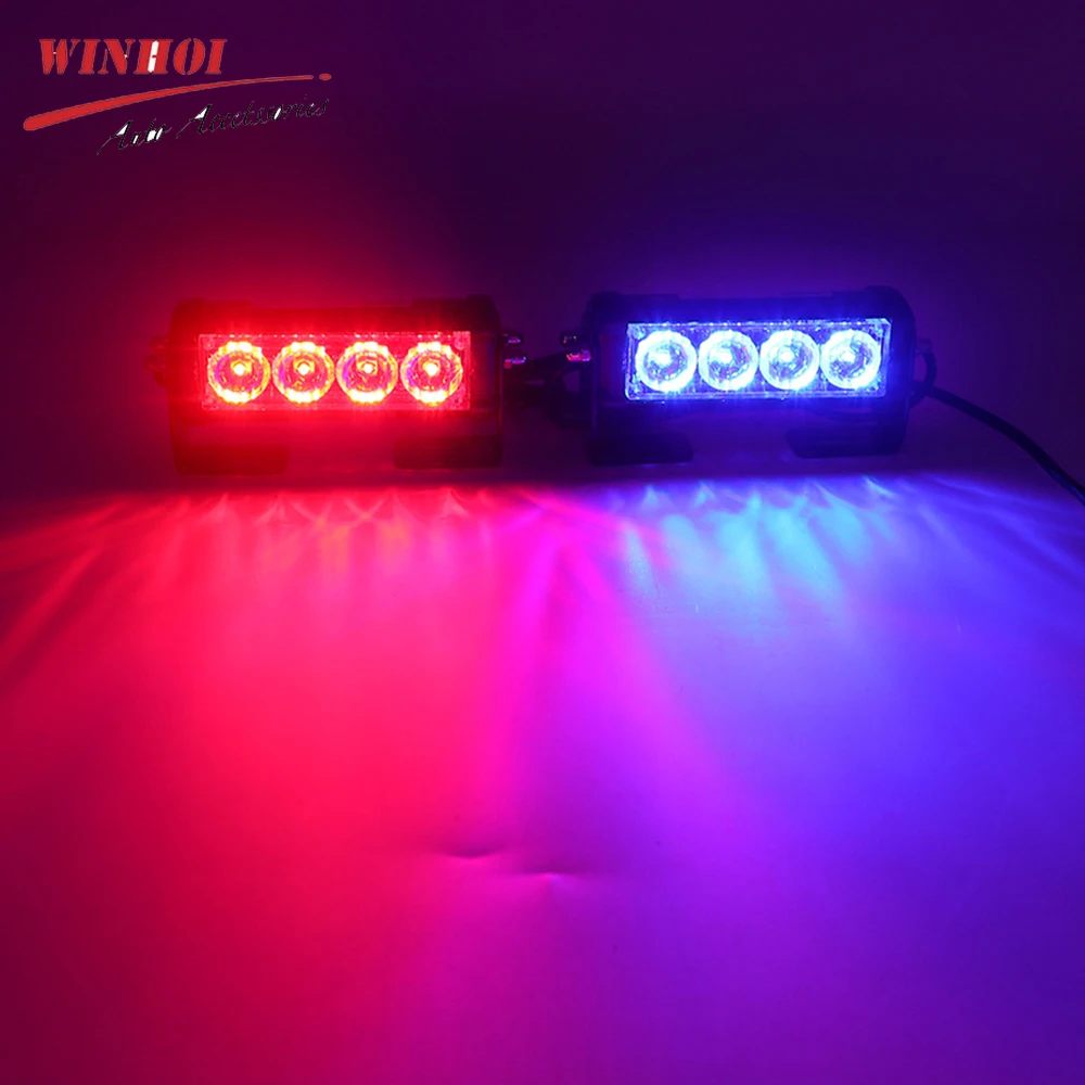 車のストロボledライト,2 in 1,車の緊急信号灯,赤,青,黄,白,12v
