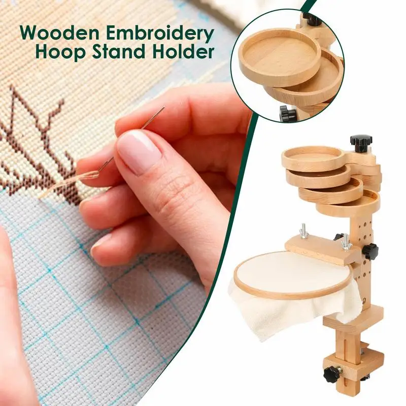 

Adjustable Embroidery Hoop Stand Wooden Desktop Rotated Cross Stitcch Rack Frames DIY Sewing Hoop Holder Adults Mother Gifts