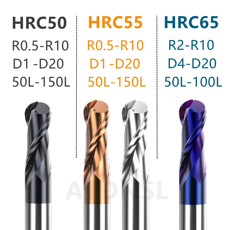 볼 노즈 밀링 커터 R0.5-R10 HRC50 55 65 카바이드 엔드 밀 CNC 공구, 강철 알루미늄 50L, 75L, 100L, 150L 용, 1mm-20mm
