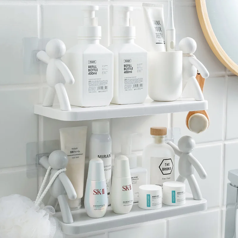 No-drill Bathroom Storage Shelves White Doll Villain Corner Shelf Towel  Shampoo Storage Rack Cosmetic Organizer Holder Shelves