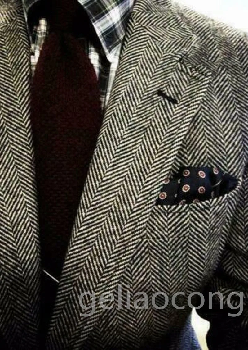 Men Suits Jackets Grey Herringbone Blazer for Men with Notch Lapel Single Breasted Dinner Prom Jacket Elegant Wedding/Business Suit One Coat
