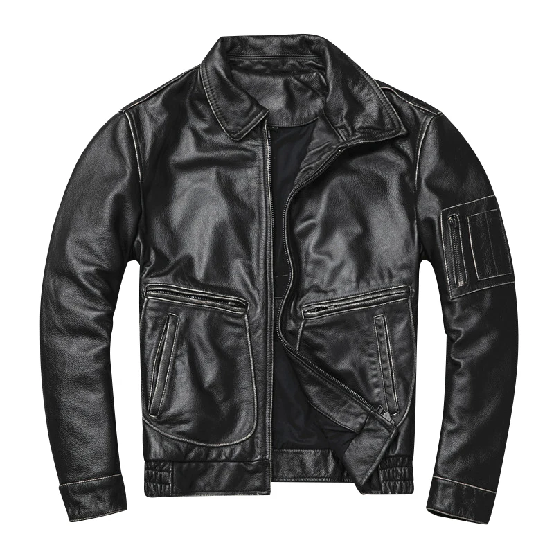 

YR!Free shipping,vintage style classic MA-1 leather bomber jacket,men flight genuine leather coat,plus size,Pakistani cowhide